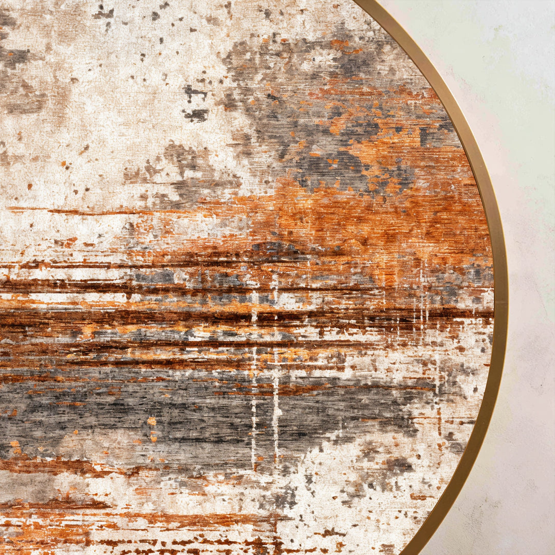 Rust Horizon Texture – Earthy Abstract Round Oil Painting