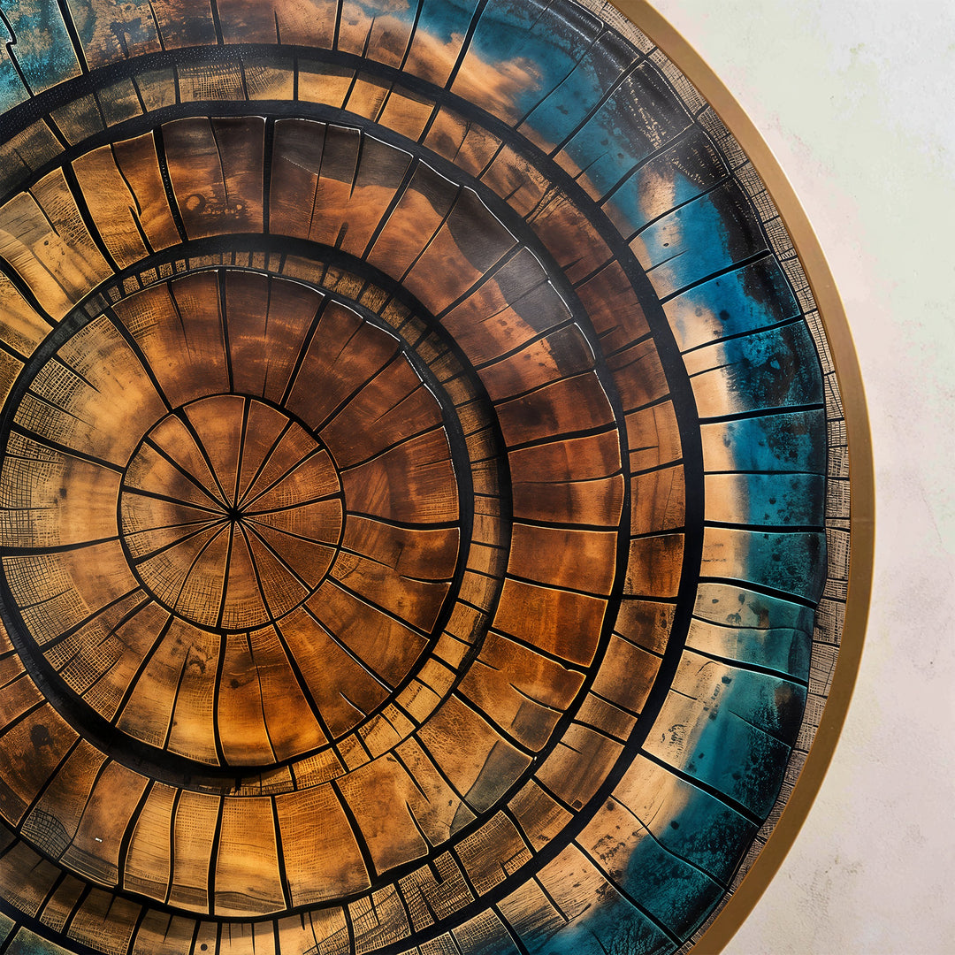 Copper Spiral Abstract Round Oil Painting on Wood
