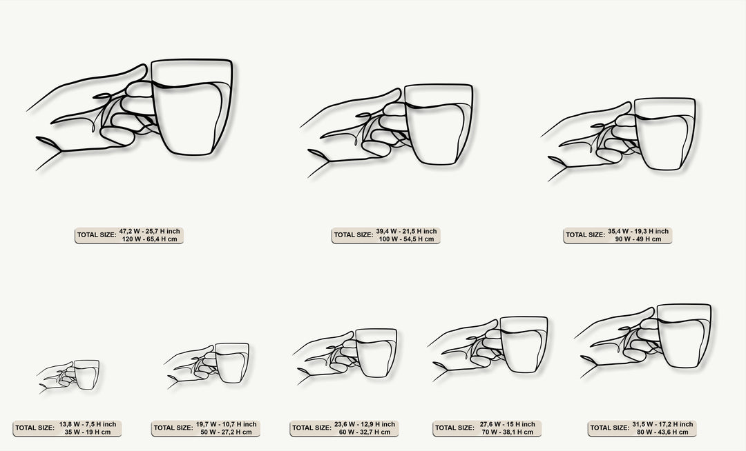 Minimalist Hand Holding Cup – Line Art Metal Wall Decor