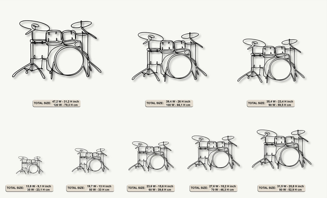 Minimalist Drum Set Line Art Metal Wall Decor – Modern Music Instrument Design