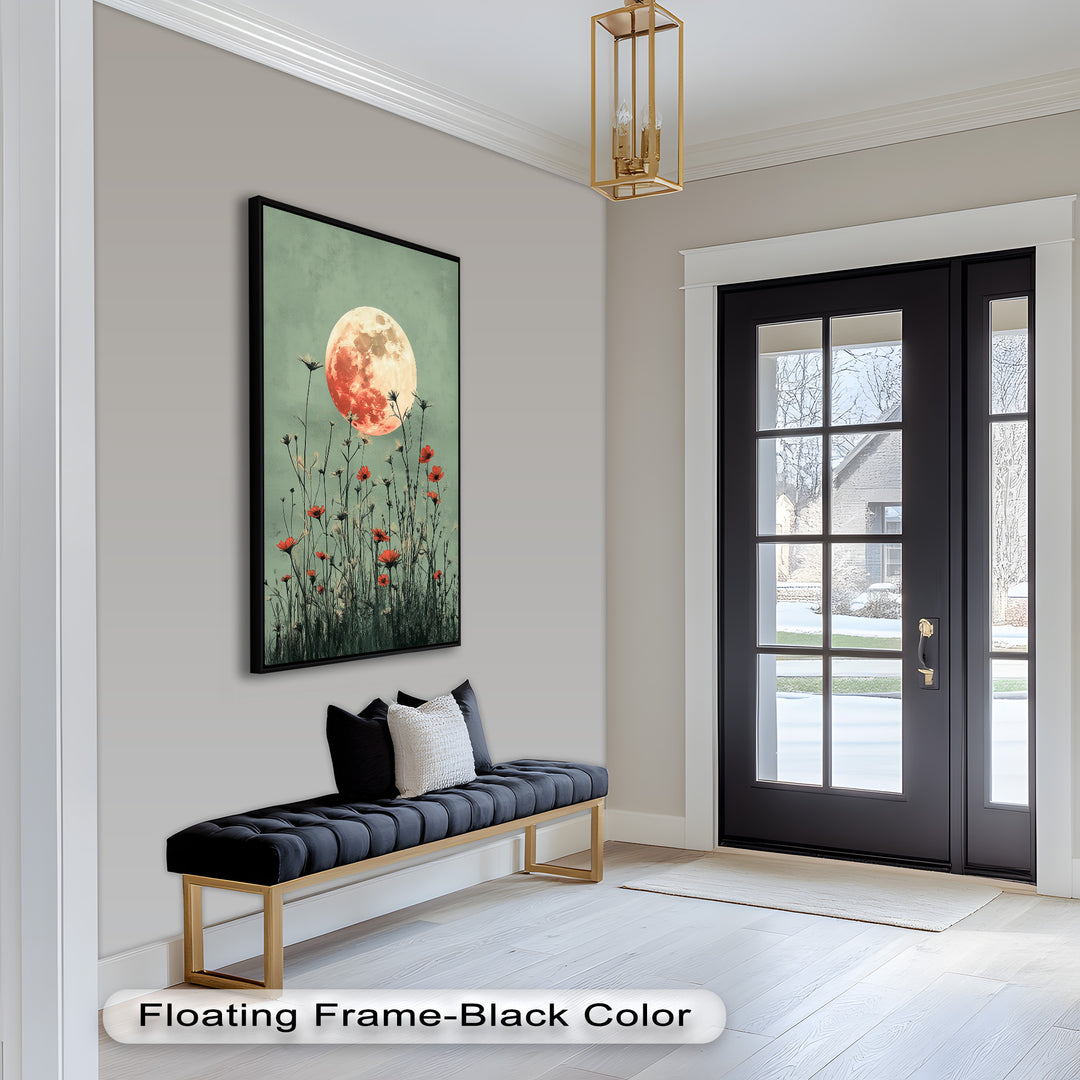 Celestial Wildflowers – Full Moon Over Red Meadow Blooms Oil Painting