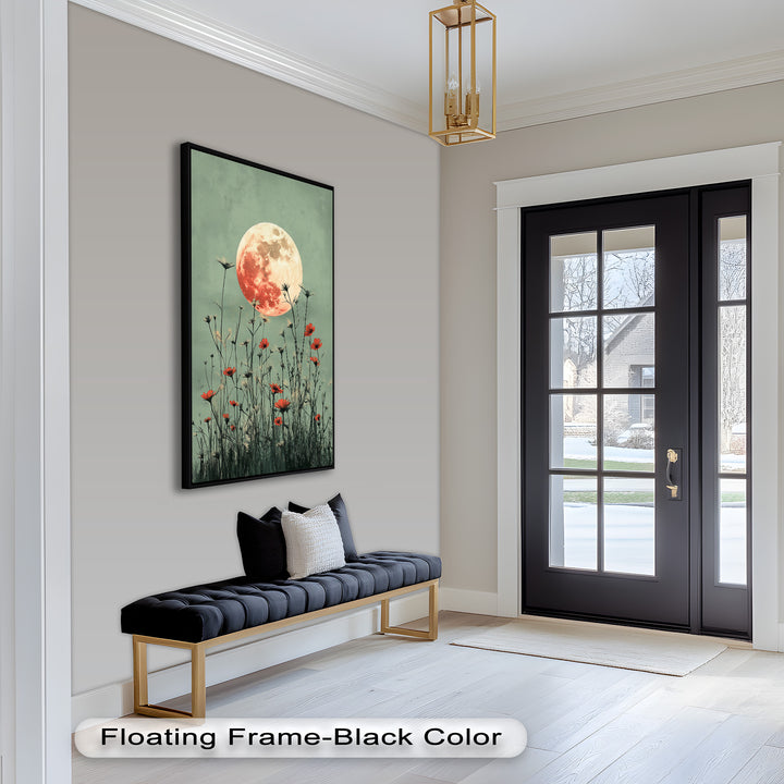 Celestial Wildflowers – Full Moon Over Red Meadow Blooms Oil Painting