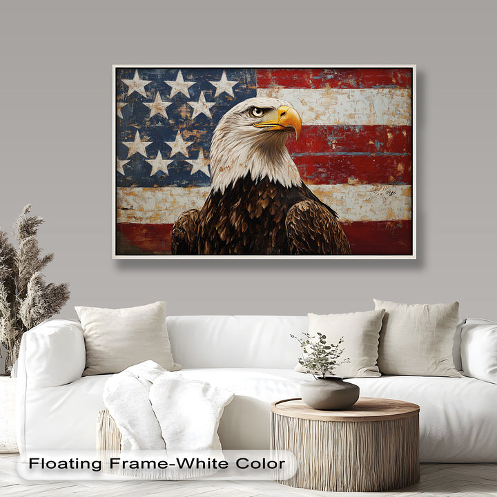 Adler mit amerikanischer Flagge – Patriotisches Ölgemälde