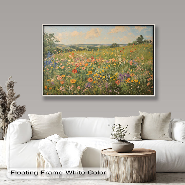 Wildflower Field Impressionist – Framed Landscape Oil Painting