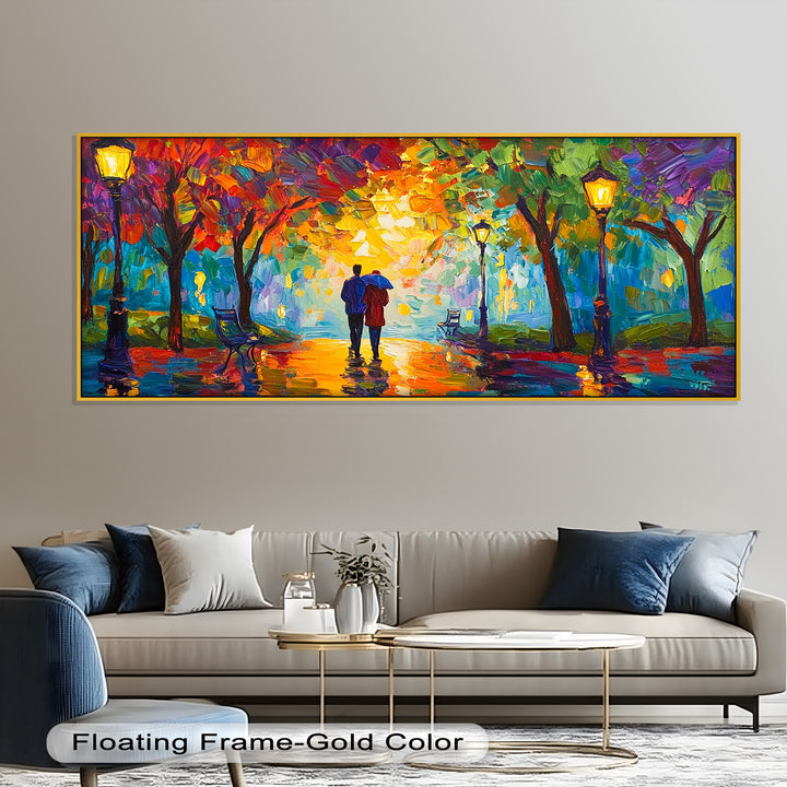 Romantic Couple Under Umbrella - Love Oil Painting