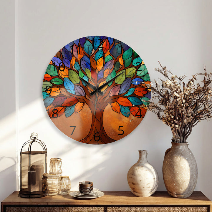 Bunte Glas-Wanduhr „Baum des Lebens“ – Buntglas-Stil