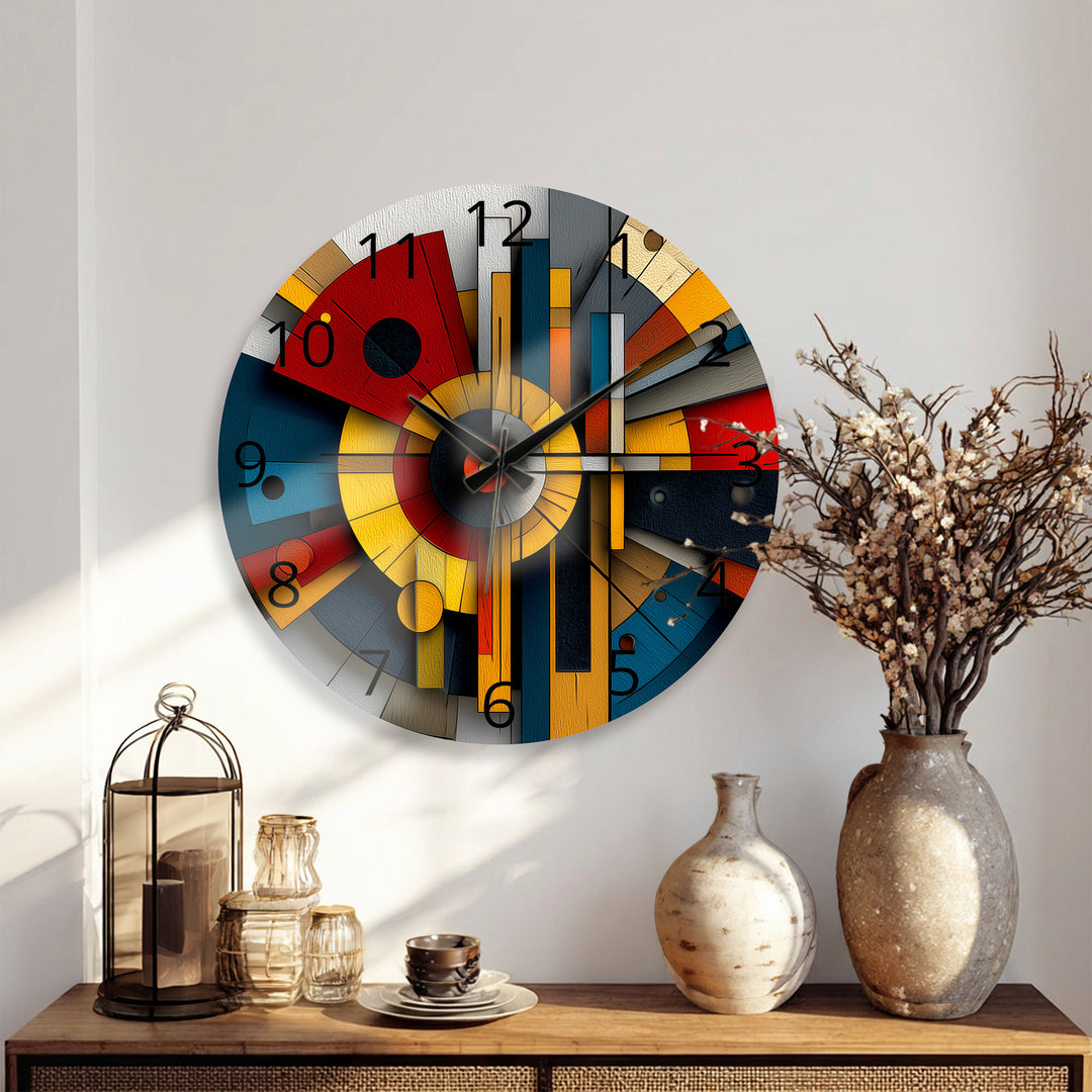 Bauhaus Style Glass Wall Clock – Colorful Geometric Art