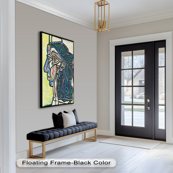 Angular Gaze – Geometric Portrait with Blue and Green Lines Picasso Oil Painting