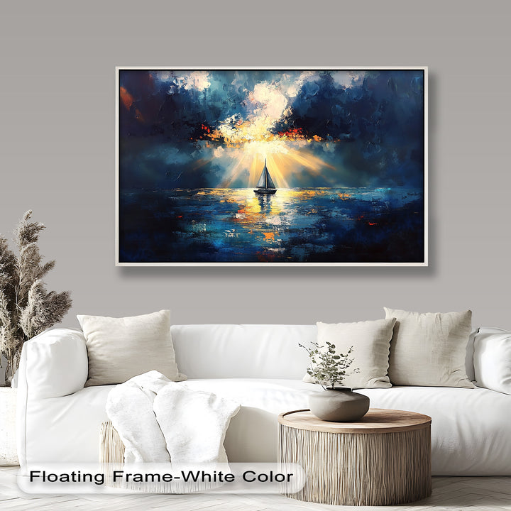Radiant Horizon – Sailboat at Sunset Oil Painting