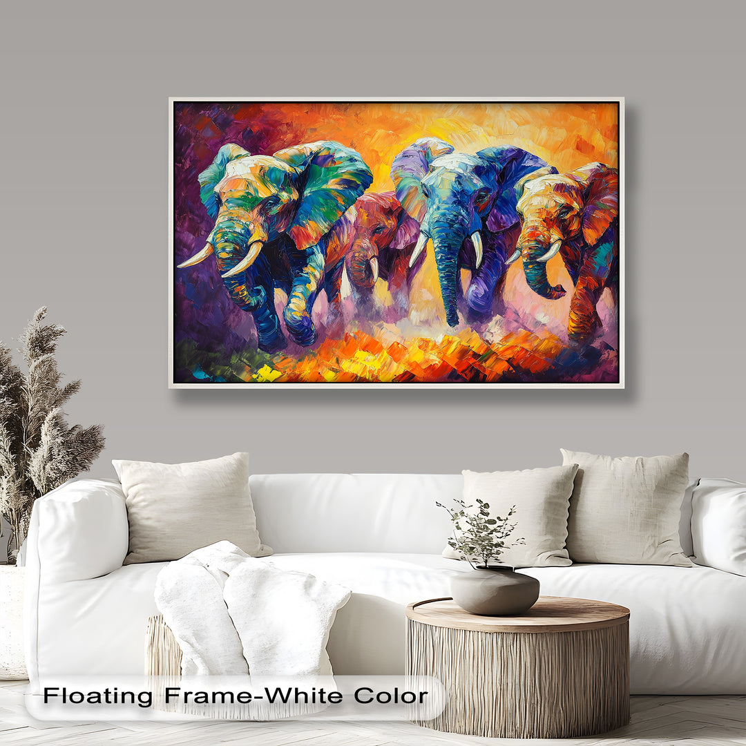 Elephant Herd at Dusk – Animal Oil Painting