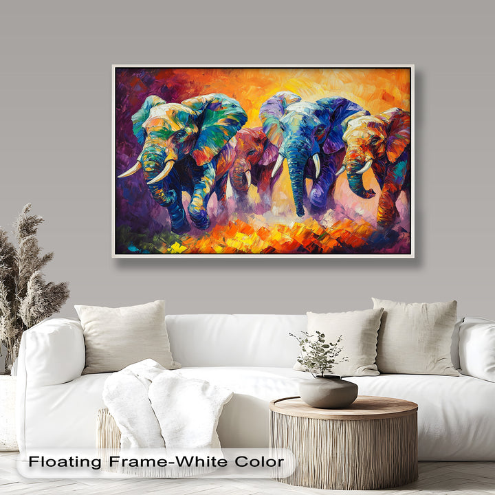 Elephant Herd at Dusk – Animal Oil Painting