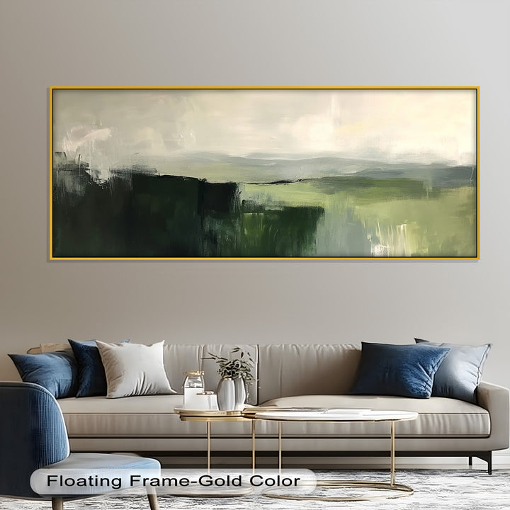 Misty Valley Horizon – Green Abstract Oil Painting