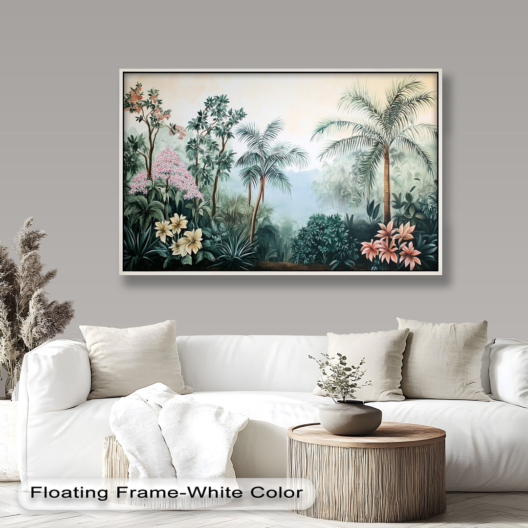 Floral Tropics Oasis – Palm Tree Oil Painting