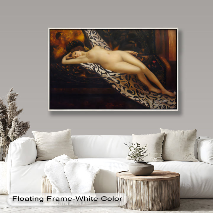 Velvet Reverie – Reclining Nude on Ornamental Nude Oil Painting