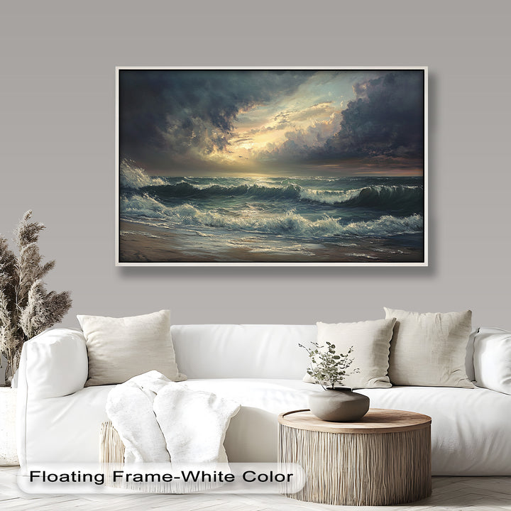 Ocean Sunset Wall Art - Storm Seascape Oil Painting