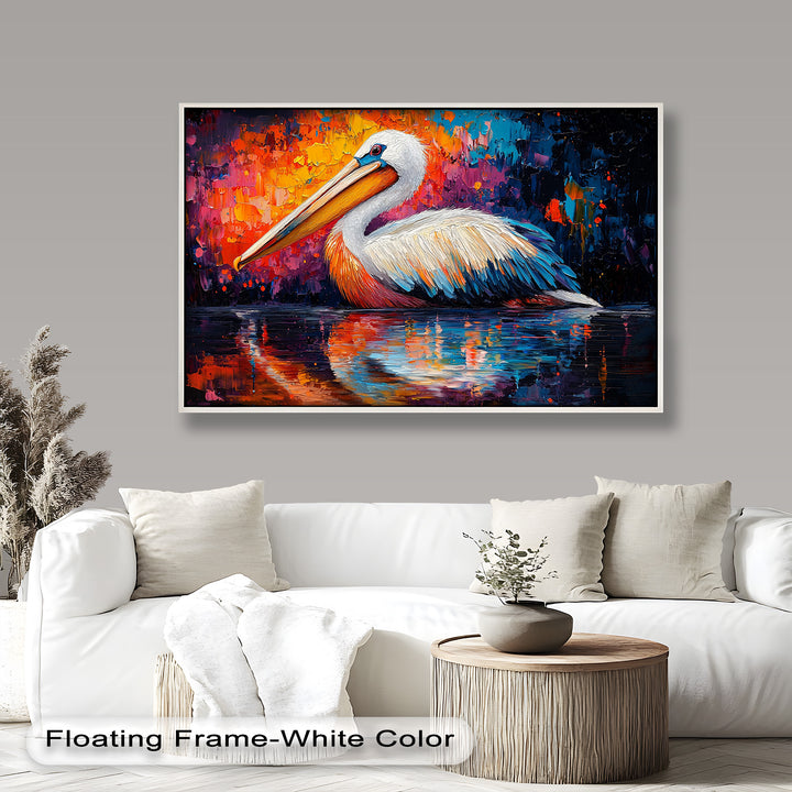 Sunset Pelican on Water – Animal Oil Painting