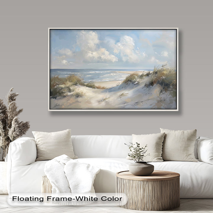 White Sand Beach Sandy Path Landscape – Coastal Oil Painting