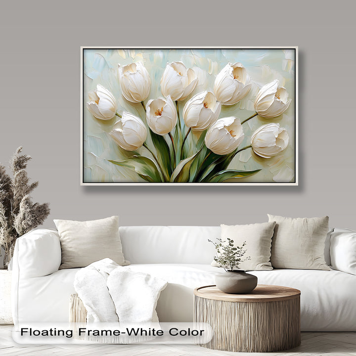Whispers of Spring – Creamy White Tulip Bouquet Flower Oil Painting