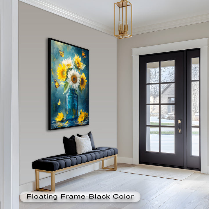 Sun-Kissed Radiance – Sunflowers in Blue Jar Flower Oil Painting