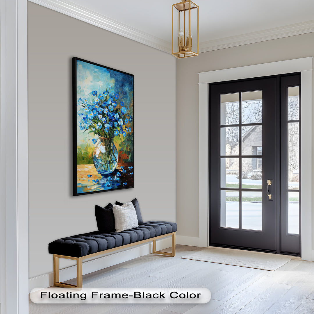 Blue Wildflowers in Vase Wall Art – Floral Oil Painting