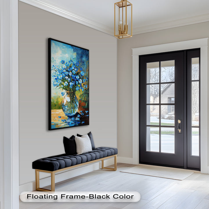 Blue Wildflowers in Vase Wall Art – Floral Oil Painting