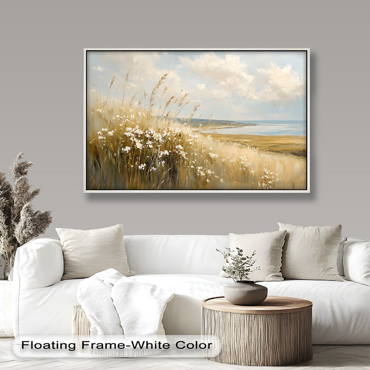 Wildflower Field Landscape – Serene Coastal Oil Painting