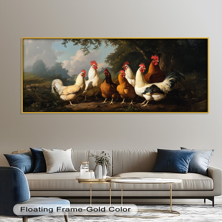 Roosters and Hens in a Countryside Clearing - Animal Oil Painting