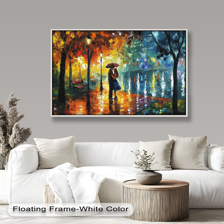 Golden Glow – Lovers Beneath the Umbrella Love Oil Painting