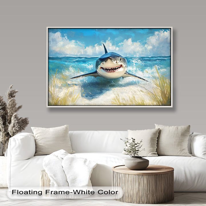 Smiling Shark by the Shore – Animal Oil Painting