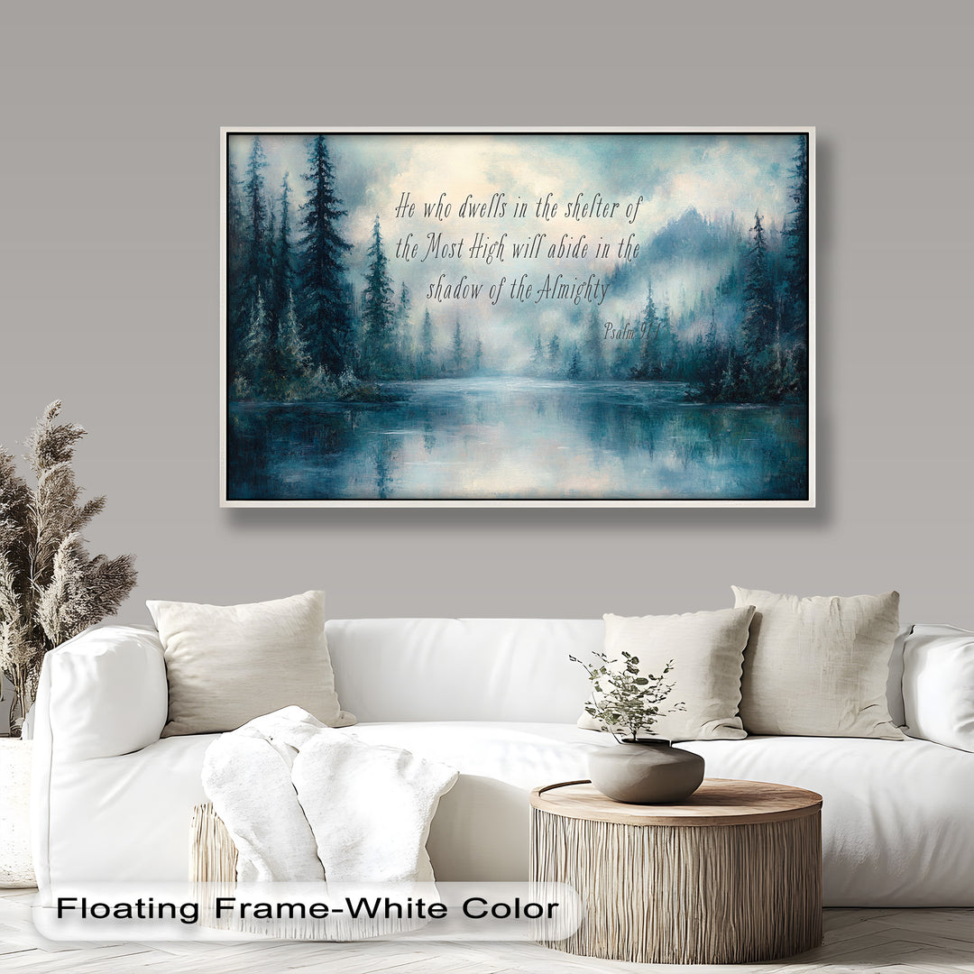 Tranquil Forest Refuge – Psalm 91:1 Scripture Wall Art
