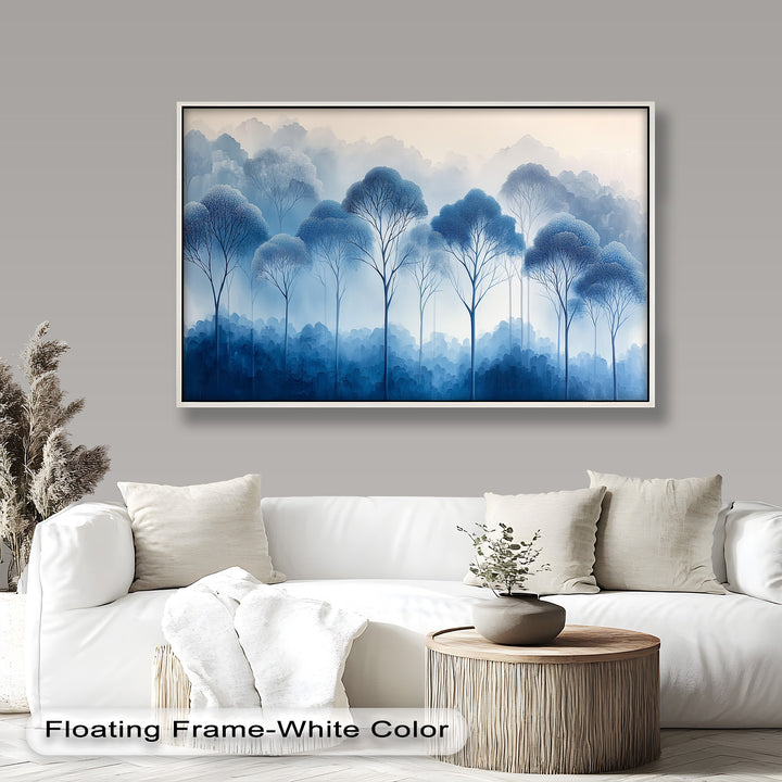 Blaue Kiefern – Ruhiger, nebliger Wald, Ölgemälde