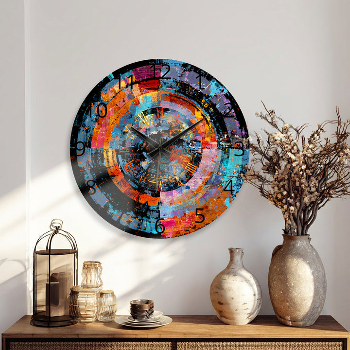 Bunte abstrakte Glaswanduhr – geometrische Kreiskunst