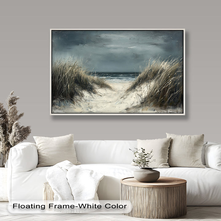 Stürmische Dünenstrand-Wandkunst – Landschaftsölgemälde