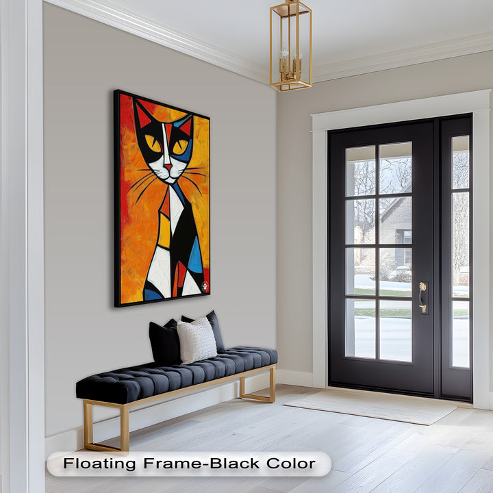 Geometrische Katze in kräftigen Farben – Picasso-Ölgemälde