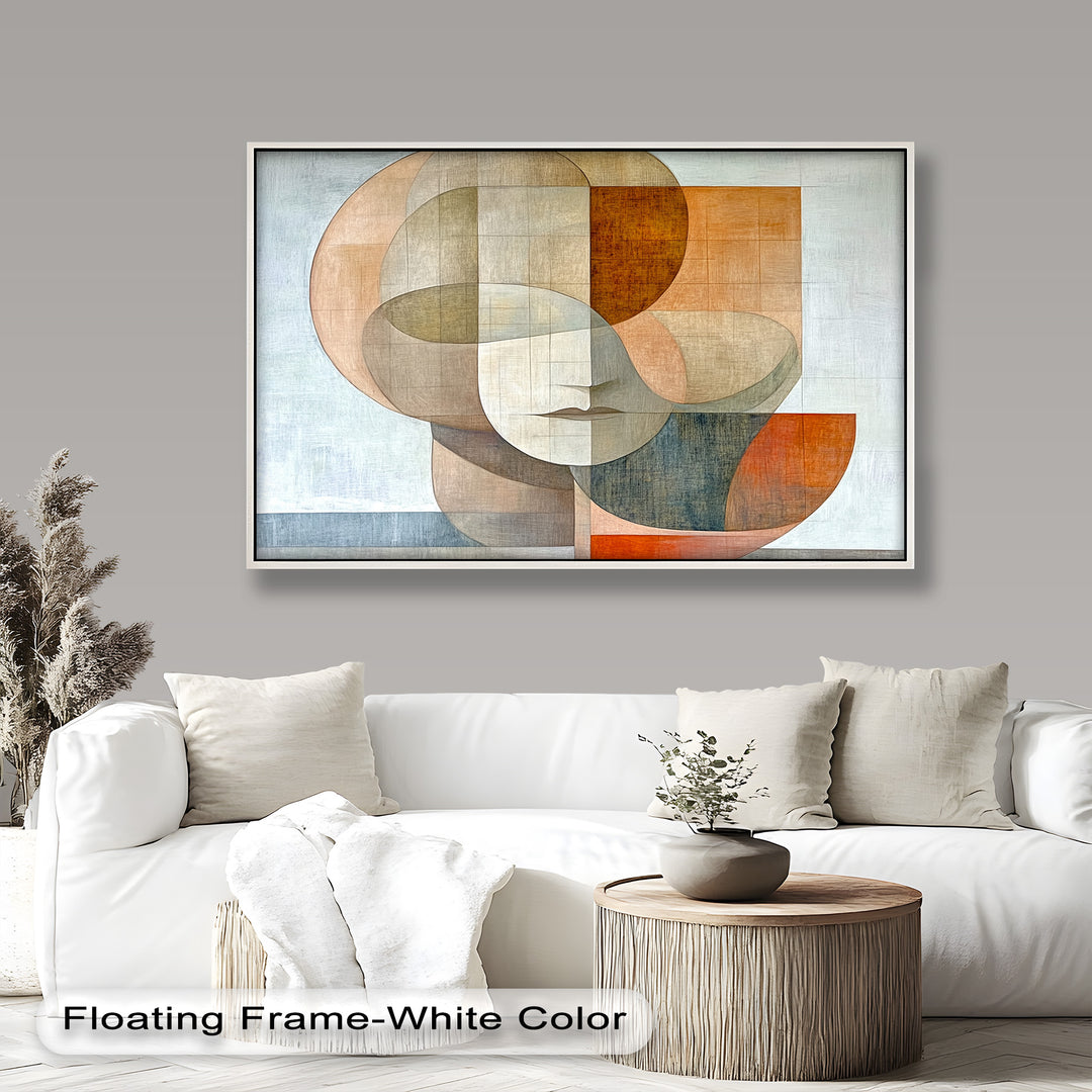 Abstract geometric portrait with warm earthy tones and minimalist design.
