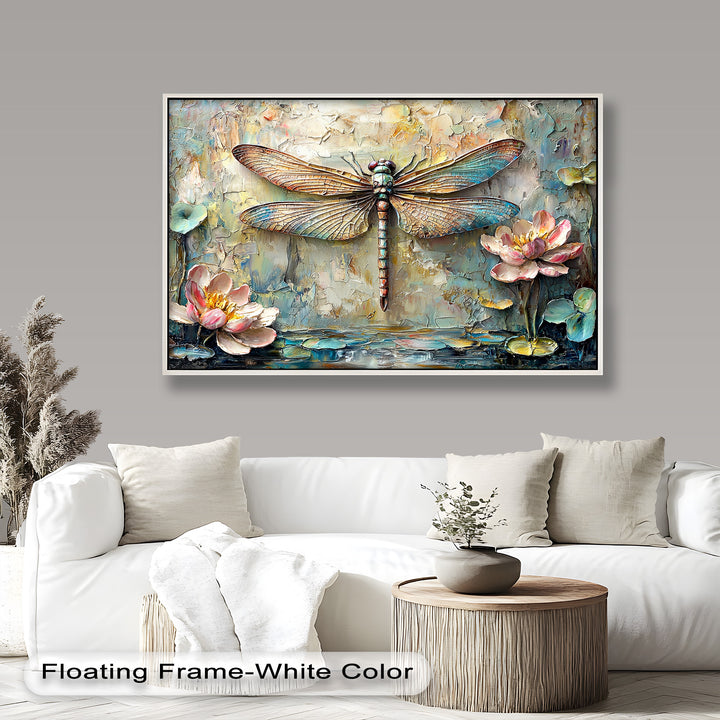 Floral Dragonfly – Framed Botanical Oil Painting
