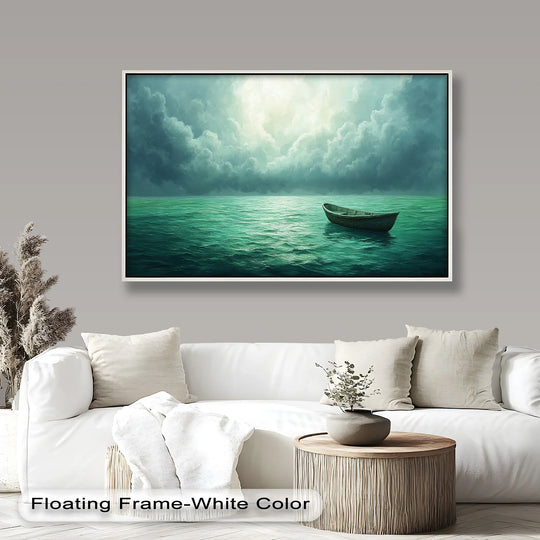Solitude Adrift – Serene Empty Rowboat Oil Painting - MyPhotoStation