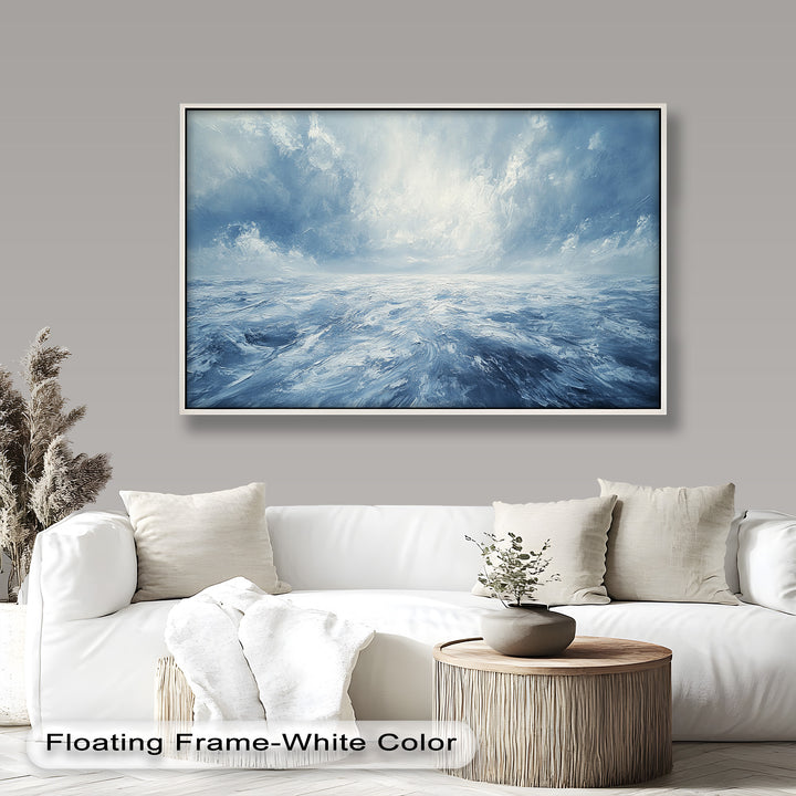 Blue Coastal Wall Art - Abstract Ocean Seascape Oil Painting