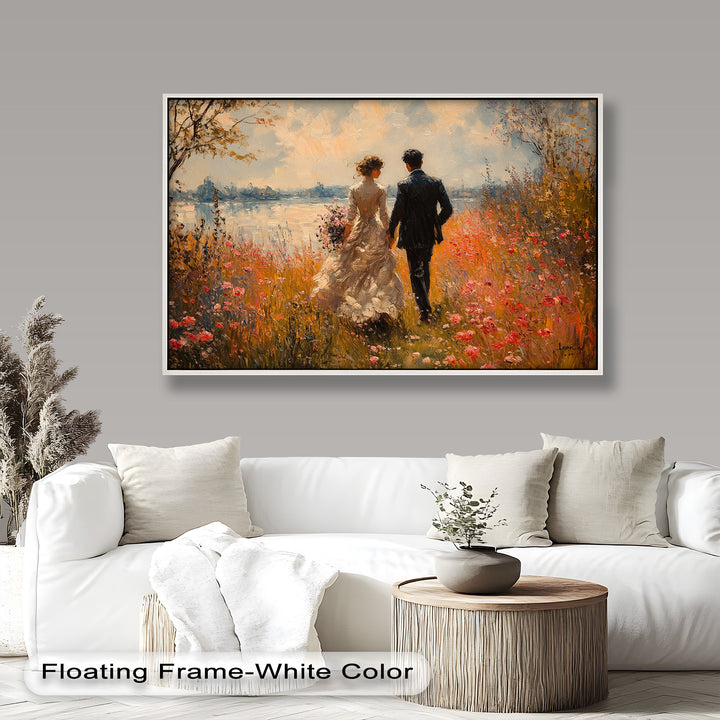 A Walk to Remember – Impressionist Couple in Blooming Field Oil Painting