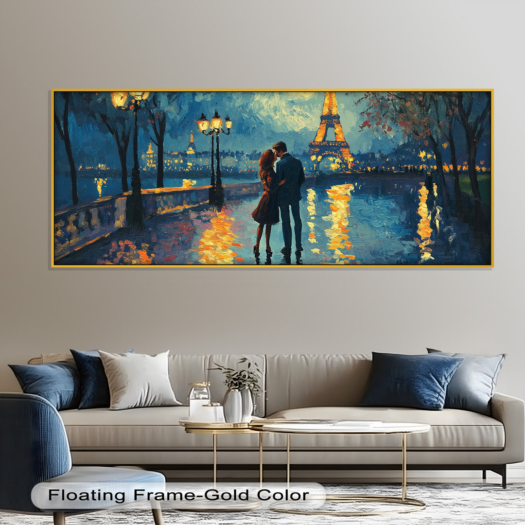 Eiffel Glow – Lovers Embrace by the Seine Love Oil Painting