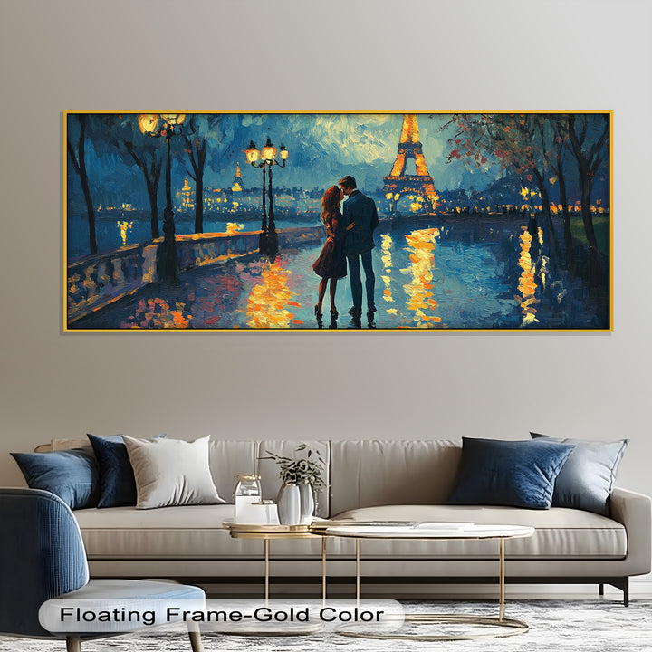Eiffel Glow – Lovers Embrace by the Seine Love Oil Painting