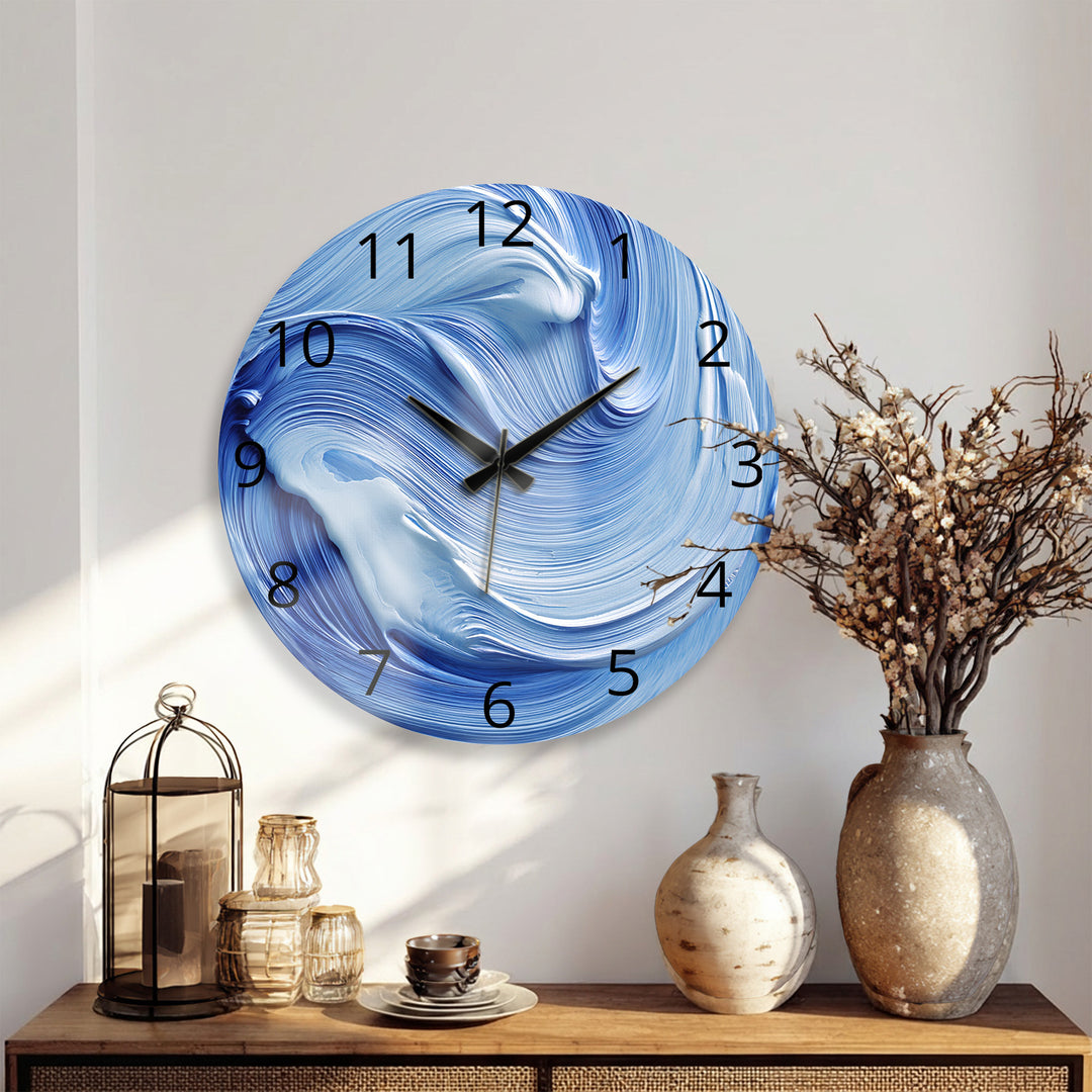 Blue Swirl Glass Wall Clock – Abstract Ölgemälde  Decor