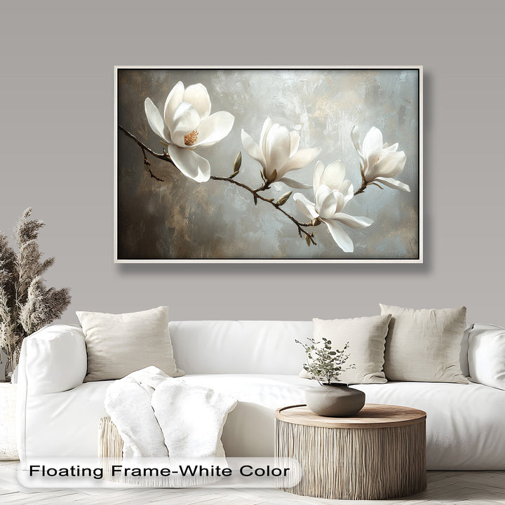 Magnolia Serenity – Cream Blossom Branch Flower Oil Painting