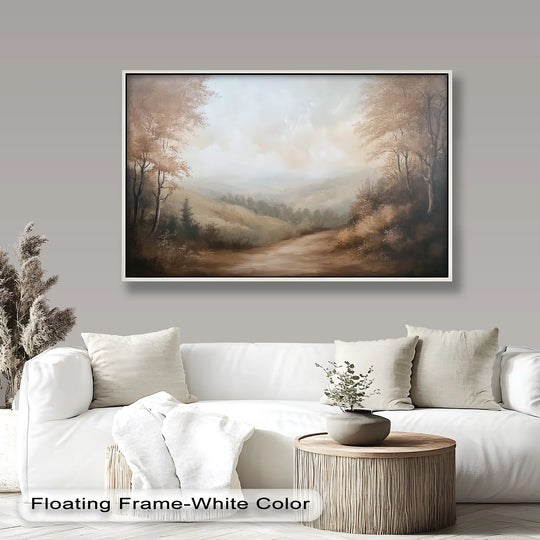 Understated color saturation lends an elegant touch to this framed landscape oil painting, ideal for adding a tranquil, oil painting home decor accent to your space.