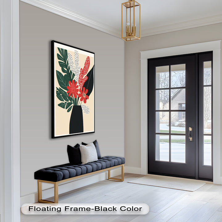 Purpurrote Blüte in monochromer Vase – Modernes florales Ölgemälde