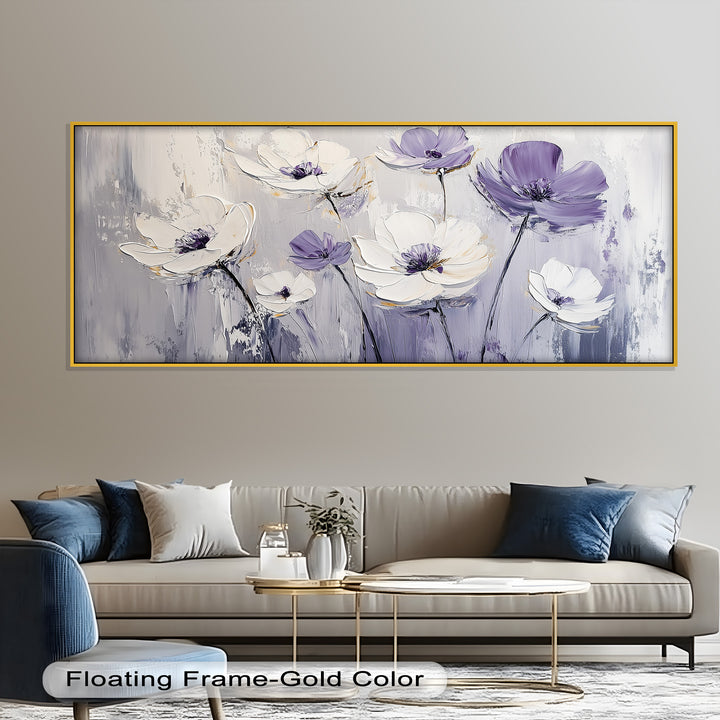 White and Purple Florals on Misty Background - Flower Oil Painting