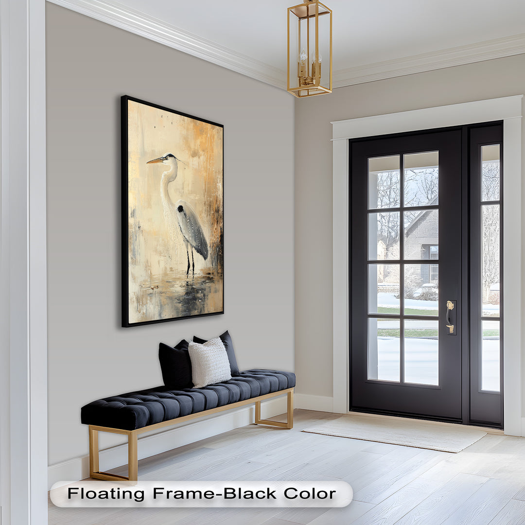Golden Stillness – Heron in Reflective Water Oil Painting