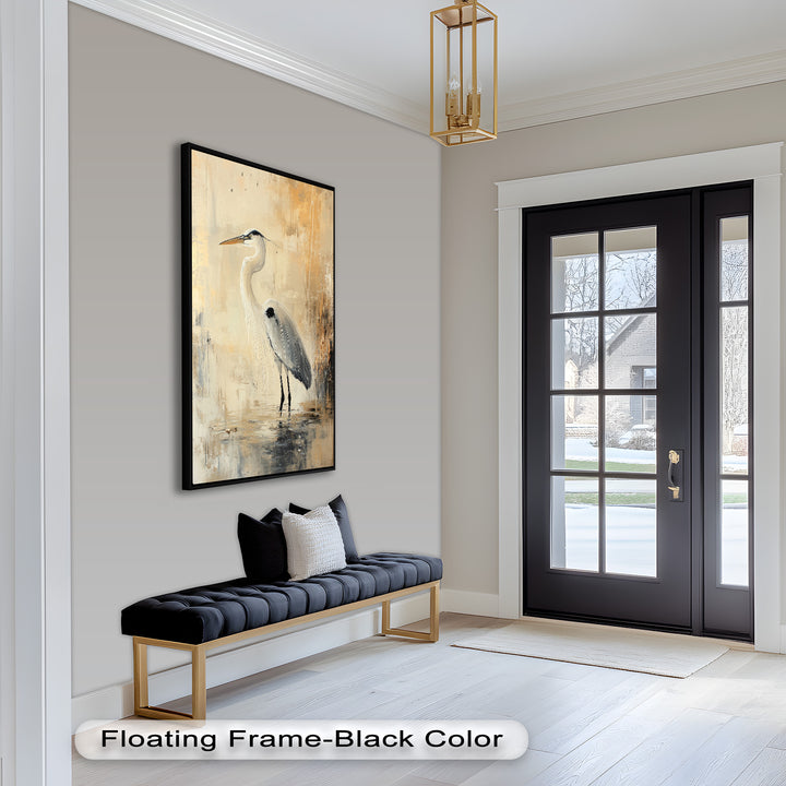 Golden Stillness – Heron in Reflective Water Oil Painting
