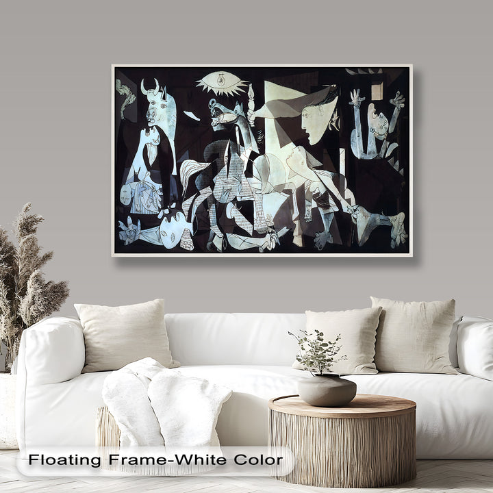 An abstract portrayal of suffering and chaos, with overlapping bodies and expressive faces symbolizing violence and despair.

