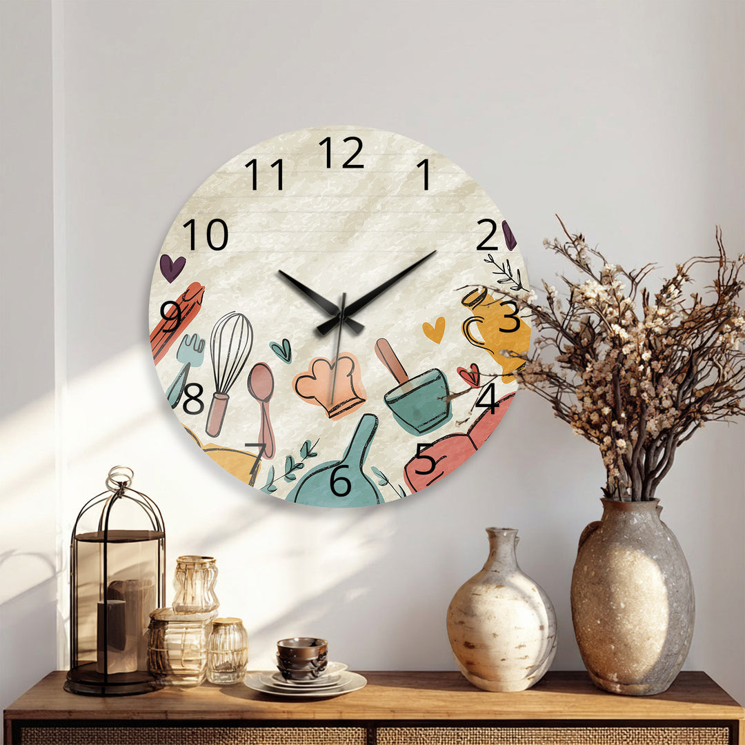 Kitchen Utensils Glass Wall Clock – Cute Cooking Kitchen Decor